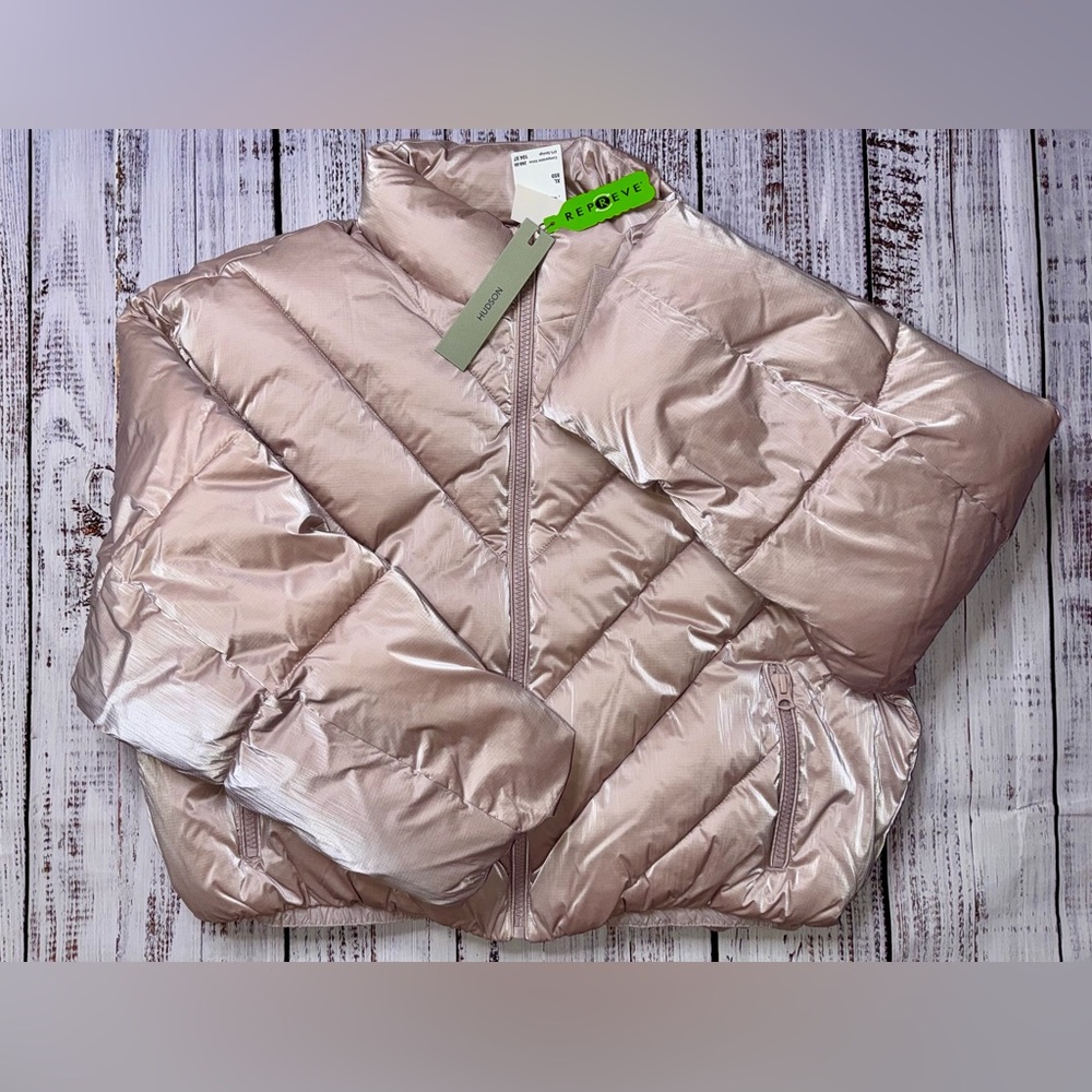 NWT Hudson Jeans Women’s Cropped Chevron Quilted Puffer Jacket Size XL